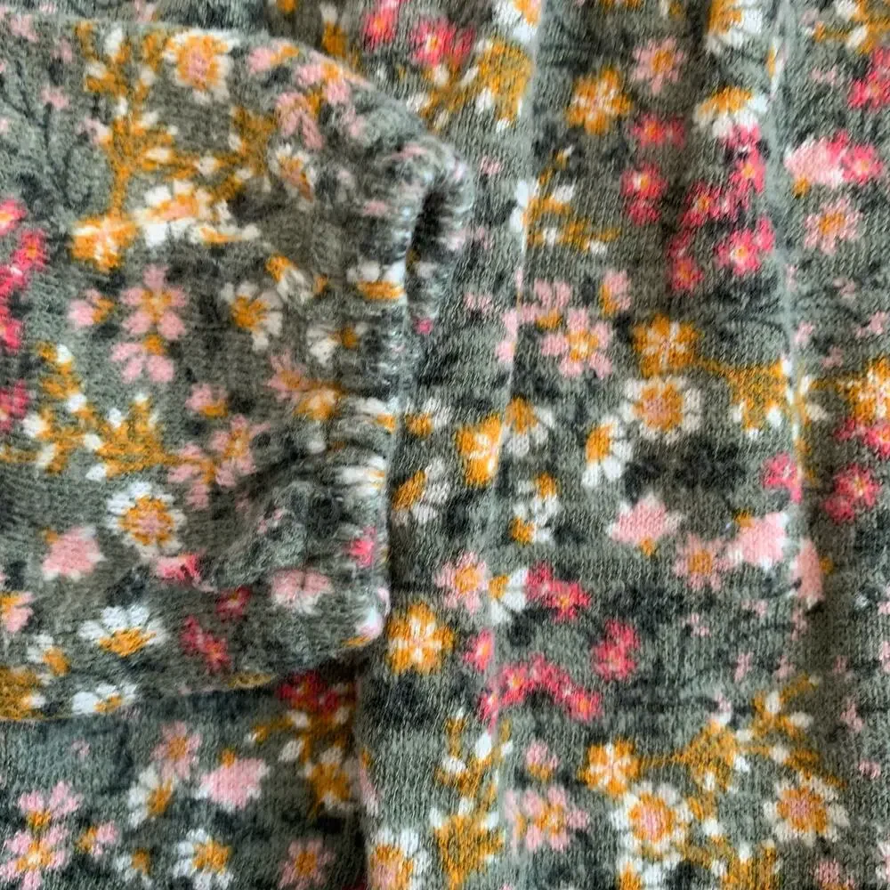 Old Navy Green and Yellow Microfloral Long Sleeve Peasant Top